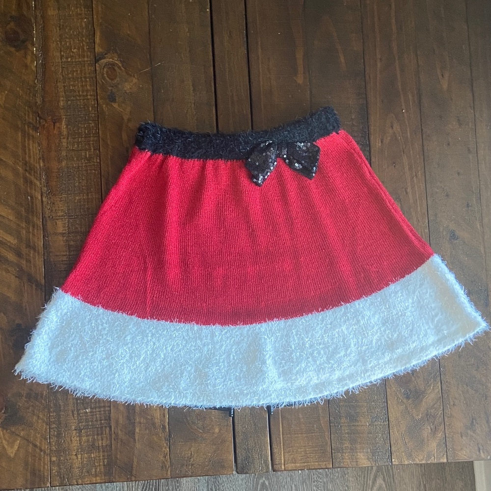 Planet Gold Red and White Santa Skirt with Black Bow